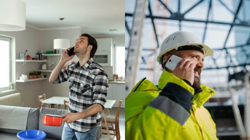 Un couvreur contacté par un client qui a une toiture qui fuit