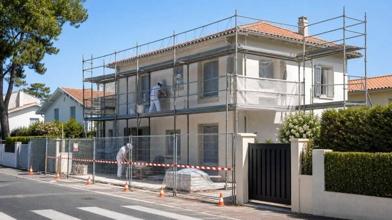 Un chantier de ravalement sécurisé d'une villa pour le voisinage