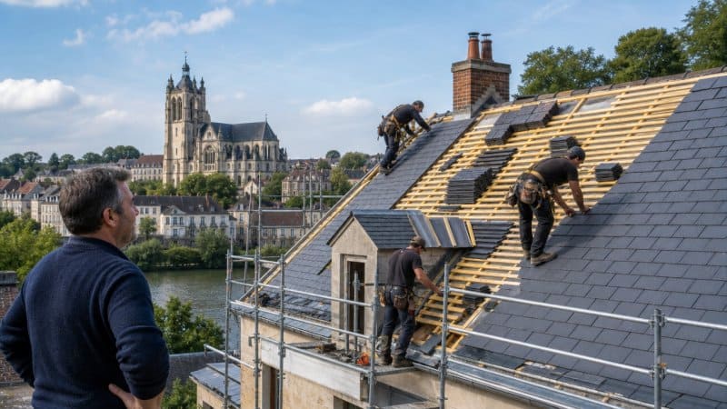 Un chantier de toiture qui déroule de manière fluide à pontoise sous la surveillance d'un propriétaire content