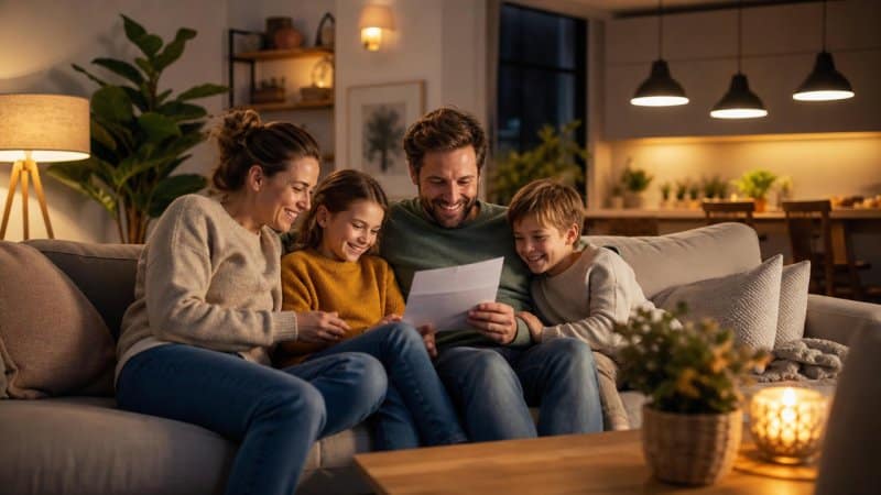 Une famille sereine et heureuse grâce à une facture d'électricité pas chère suite à des travaux d'isolation de leur maison