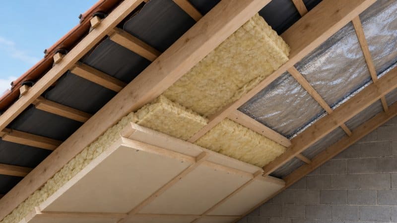 Des matériaux isolants installées sous une toiture