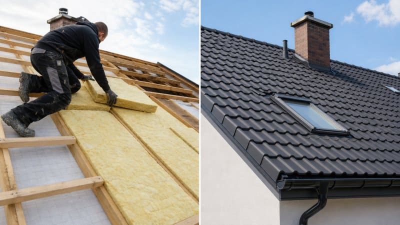 Un professionnel ne train d'installer une nouvelle isolation de toiture