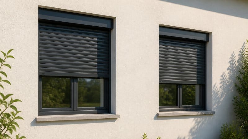 Des fenêtres avec des volets roulants assorti à la couleur de la maison