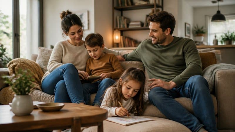 Une famille au calme à l'intérieur d'une maison dans le 95