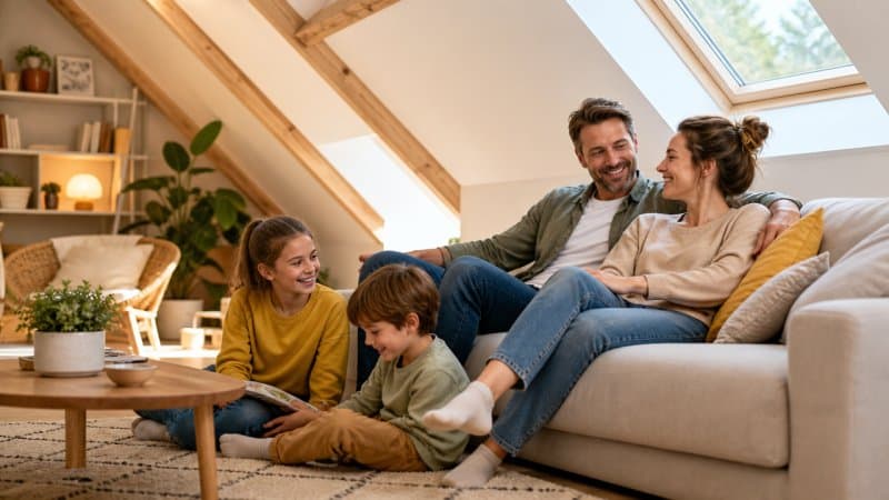 Une famille qui se sent bien grâce à un couvreur qui a amélioré le confort thermique dans leur comble