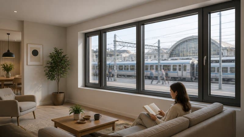 Une maison insonorisée près d'une gare grâce à des fenêtres bien isolées