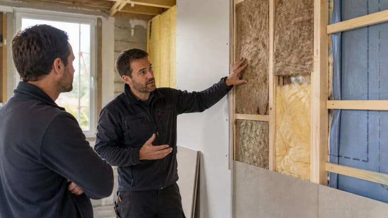 Un professionnel qui donne des conseils personnalisés à un client sur les travaux d'isolation d'une maison