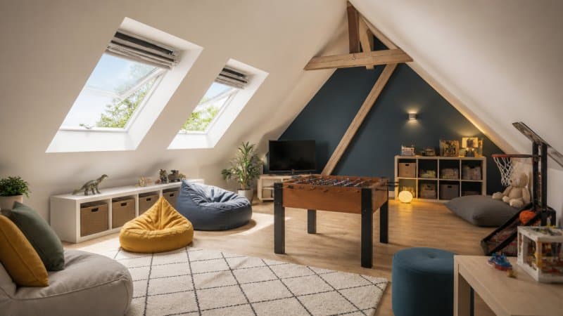 Une pièce sous toiture avec des Volets roulants Velux